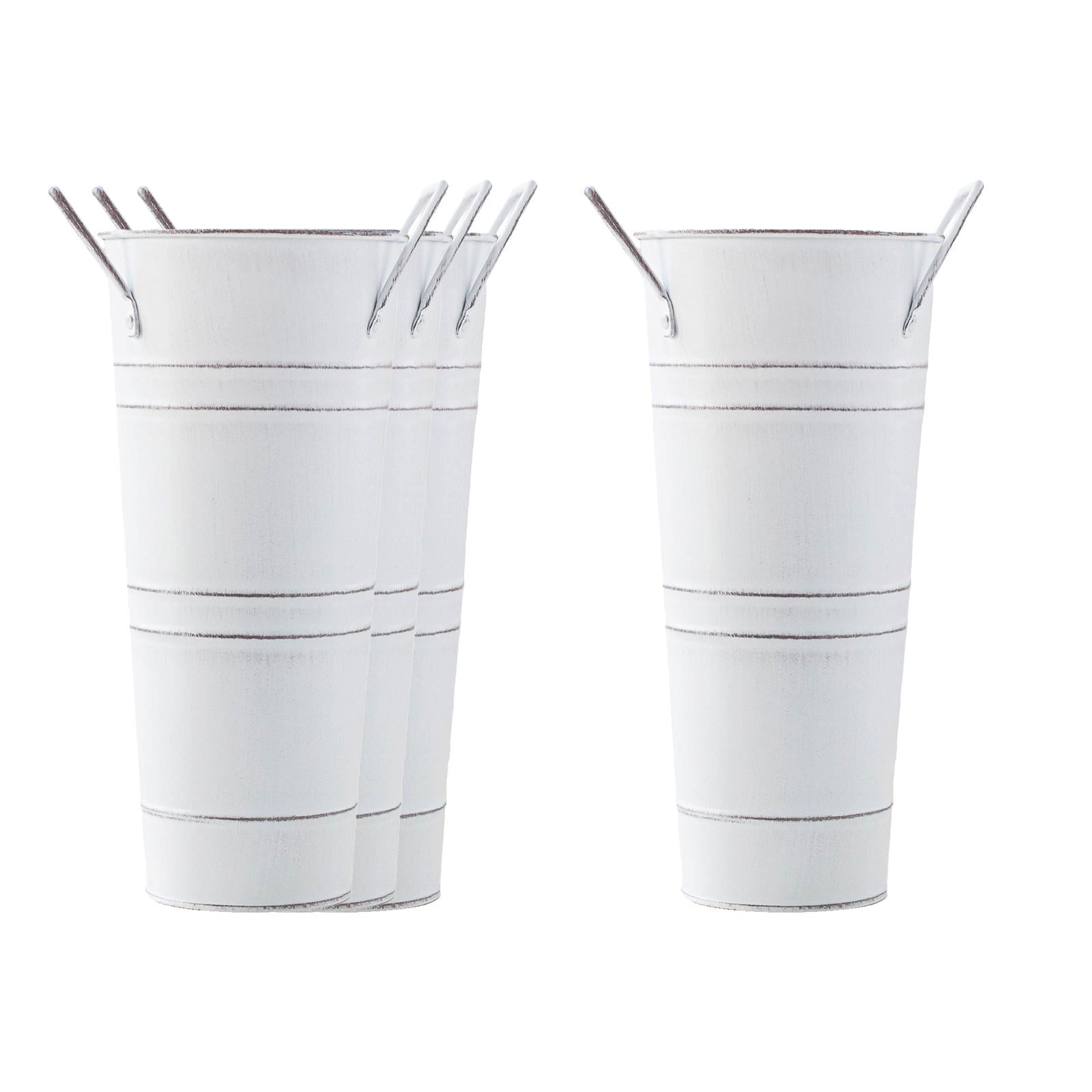 Baoblaze 4 Pieces French Floral Bucket Iron Flowerpot Umbrella Stand Holder Flower Bucket White