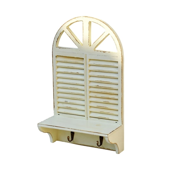 Baoblaze Arched Window Frame Storage Rack Wall Mounted Rustic for Entryway Key Hooks Wood 46.3cmx27cm
