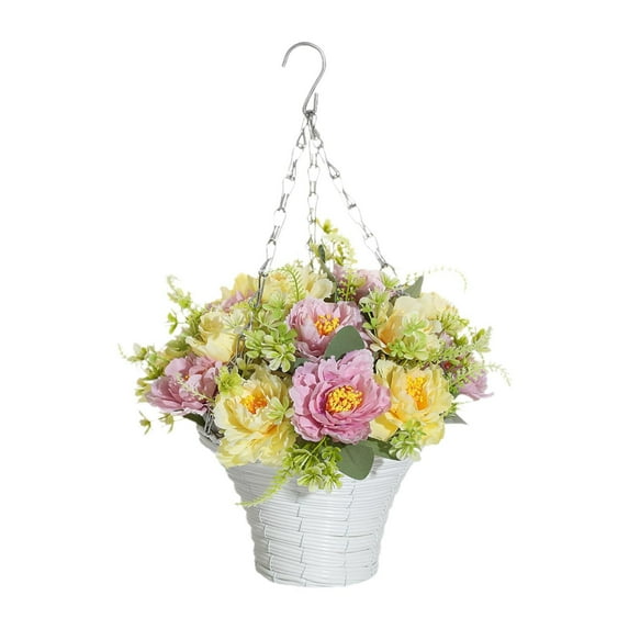 Baoblaze Artificial Hanging Flowers in Basket Chain Flower Pot for Garden Spring Lawn F