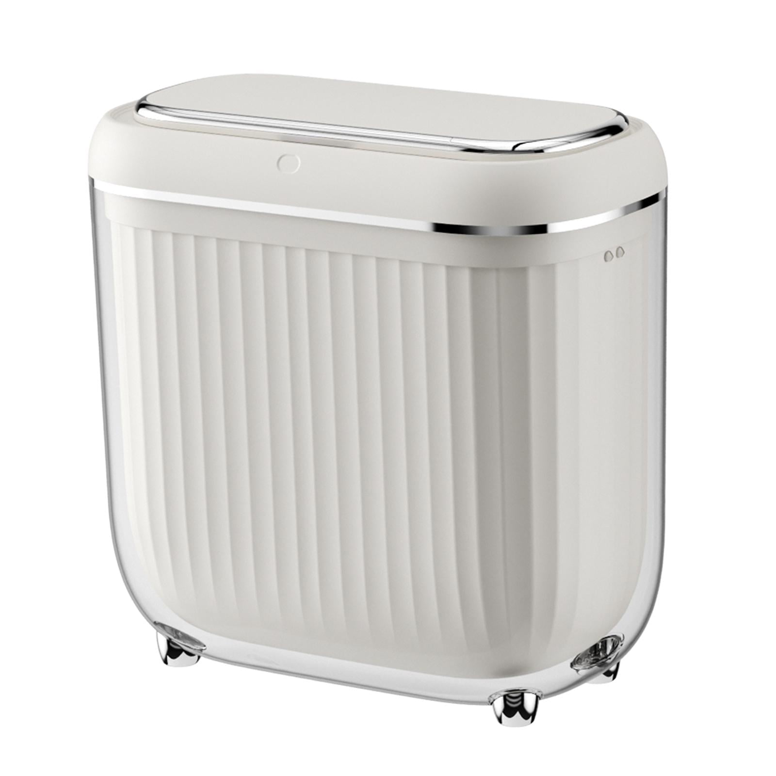 Baoblaze Automatic Trash Bin Narrow Trash Bin, Waterproof Sealed Lid Touchless Garbage Can Bathroom Trash Can for Laundry Home Kitchen White Argent