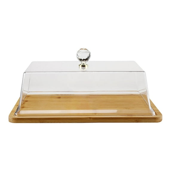 Baoblaze Bamboo Cake Stand with Cover Acrylic Food Cover for Pastries Hotels Desserts S