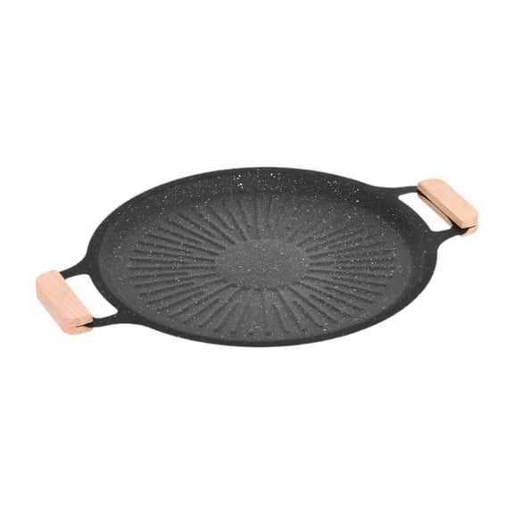Baoblaze Barbecue Grill Plate Cookware with Wood Handles Steak Pan for Meats Kitchen Home 28cm