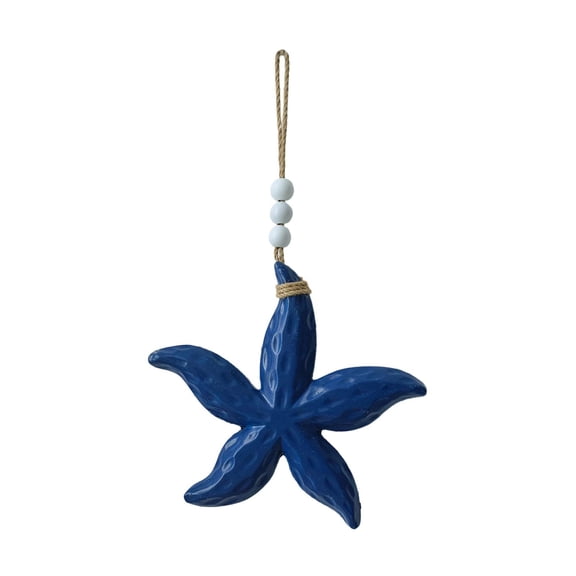 Baoblaze Beach Starfish Wall Decor Nautical Ornament Coastal Decorations Wooden with Rope Deep Blue