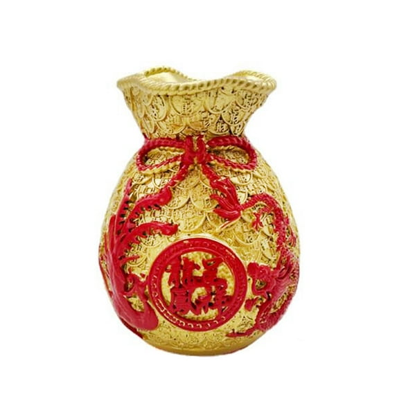 Baoblaze Blessed Bag Flower Vase Traditional Art Ornament Resin Sculpture Planter Pot for Gold