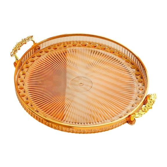 Baoblaze Buffet Presentation Round Tray with Handles Plastic Decorative Tray Food Storage Amber