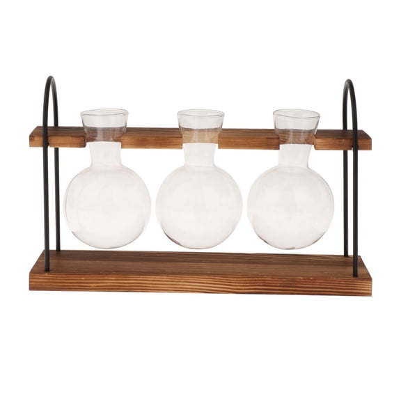 Baoblaze Bulb Vase Water Fostered Vase with Wooden Stand Retro Design Glass Planter Plant