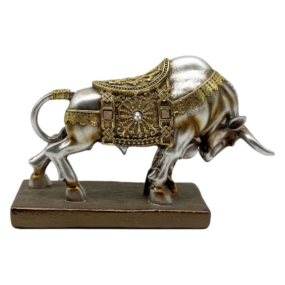 Baoblaze Bull Statue Sculpture Desktop Decoration 6.7x2x4.2inch Decorative Handicraft for Silvery