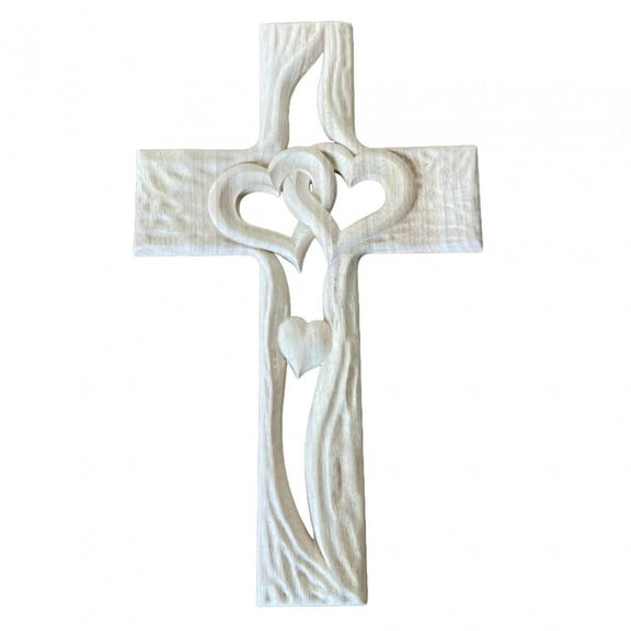 Baoblaze Carved Wood Sculptures with Hollow Intertwined Hearts Table Cross for Standard White