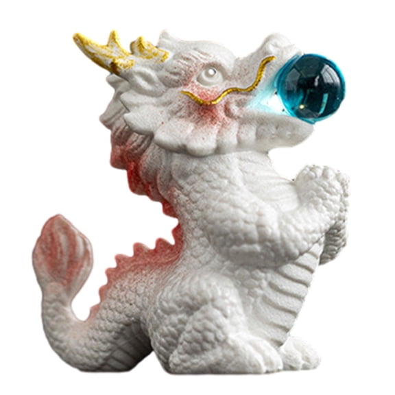 Baoblaze Ceramic Chinese Dragon Figurine Tea Pet Miniature for Bedroom Home or Office White