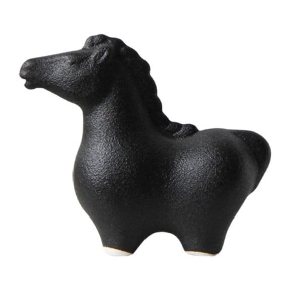 Baoblaze Ceramic Figurine Gift Collection Horse Statue for Cabinet Living Room Office Black