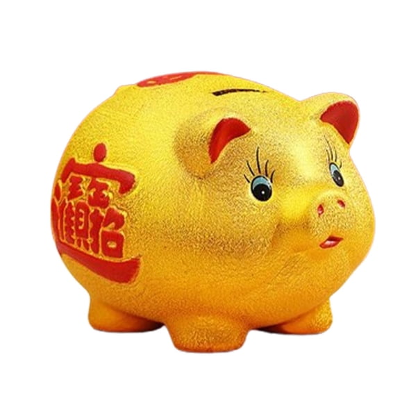 Baoblaze Ceramic Golden Pig Figurine Piggy Bank Kids Saving Pot for Bedroom Versatile 15x12.5x11cm