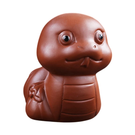 Baoblaze Ceramic Tea Pet Miniature Figurine Car Living Room Office Small Snake Statue Brown