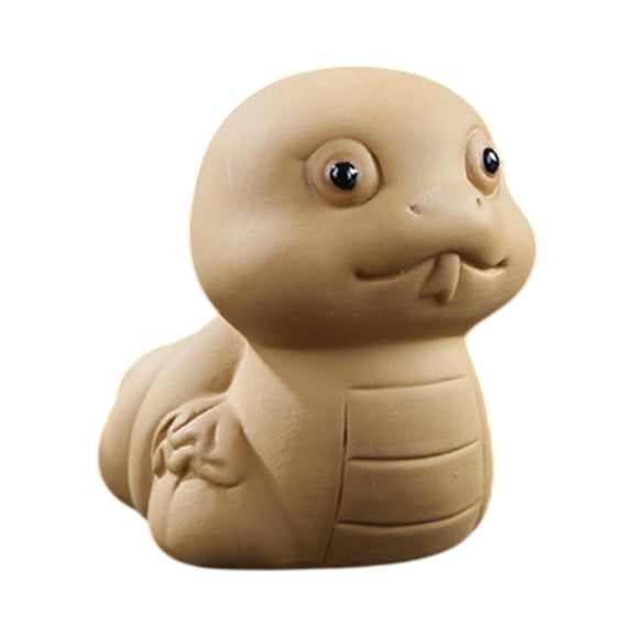 Baoblaze Ceramic Tea Pet Miniature Figurine Car Living Room Office Small Snake Statue Yellow