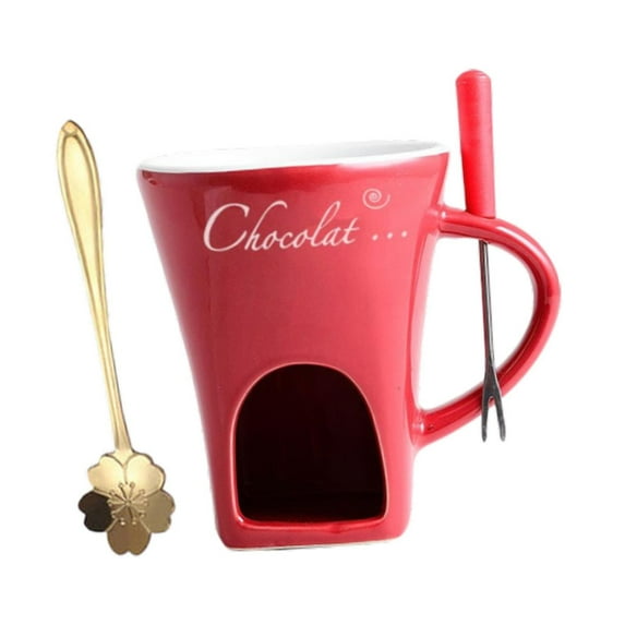 Baoblaze Chocolate Fondue Mug Butter Melt Pot Cooking Chocolate Melting Cup with Fork red