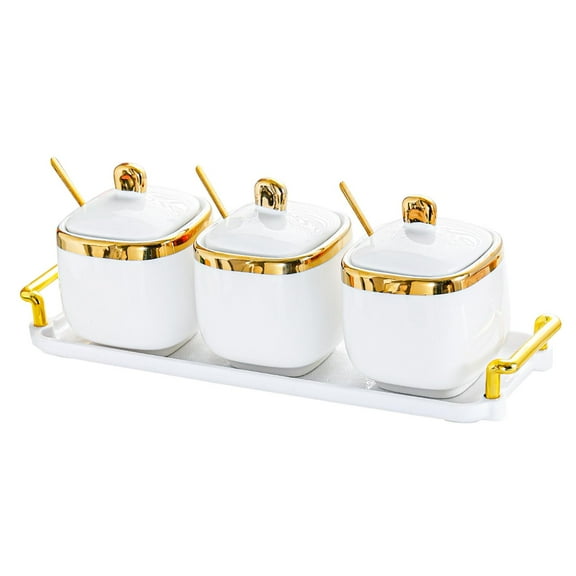 Baoblaze Condiment Canister Food Storage Container Seasoning Jar for Home Living Room 3 jar gold