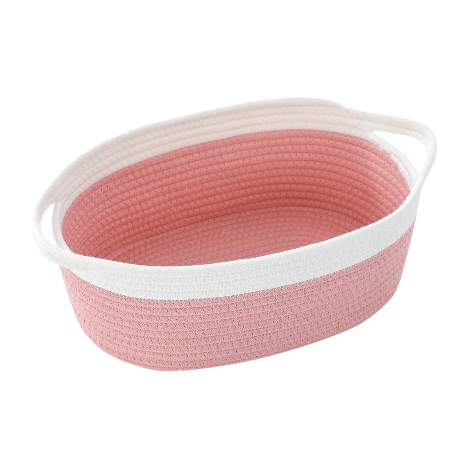 Pink Rope Storage Basket With Bags & Ribbons – 12x8x5 Inch Empty Gift Basket For Christmas, Baby Shower, Nursery, Bathroom Organizing