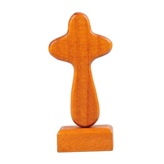 Baoblaze Cross Statue Wood Figurine with Base Collection Sculpture Tabletop Ornament for Hallway Housewarming Desktop Fireplace Family Light Brown