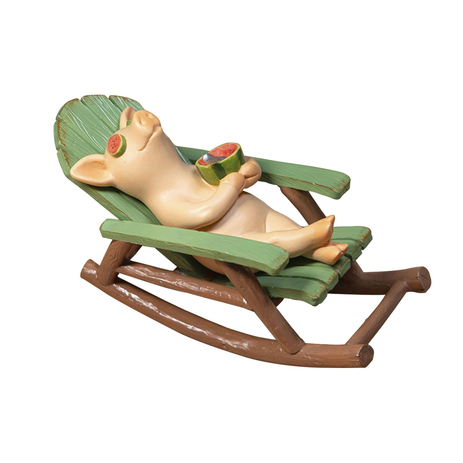Baoblaze Cute Pig Rocking Chair Statue Courtyard Miniature Festival ...