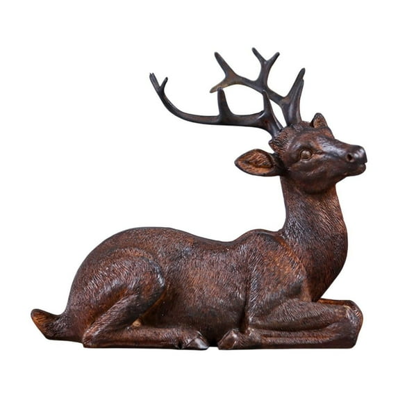 Baoblaze Deer Sculpture Elk Resin Statue Artwork Desktop Living Room Souvenirs Gifts for Home Decor Centerpiece Decors Animal Figurine Brown