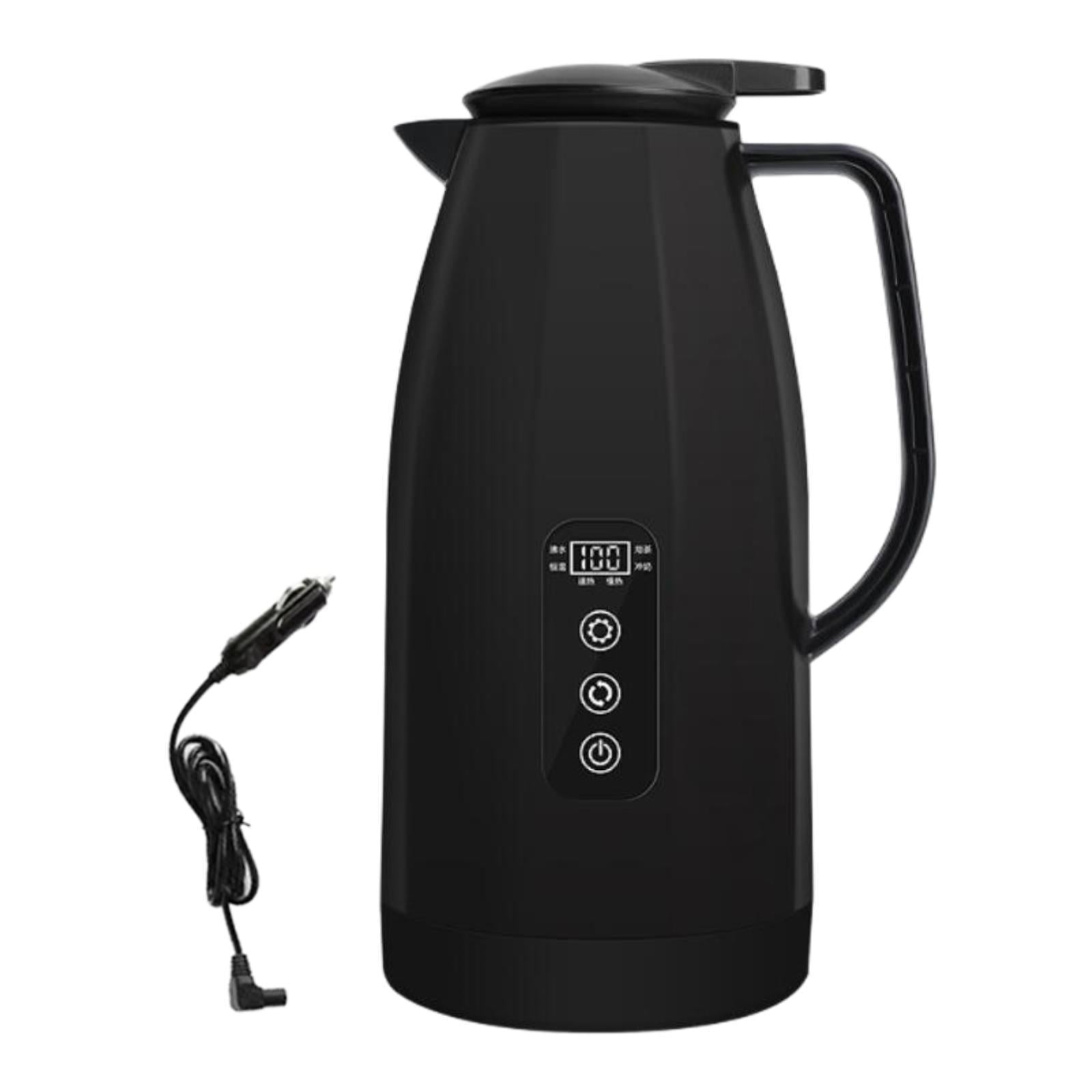Baoblaze Electric Car Kettle 12V 24V Multifunctional 304 Stainless Steel Water Boiler Black 1.5L