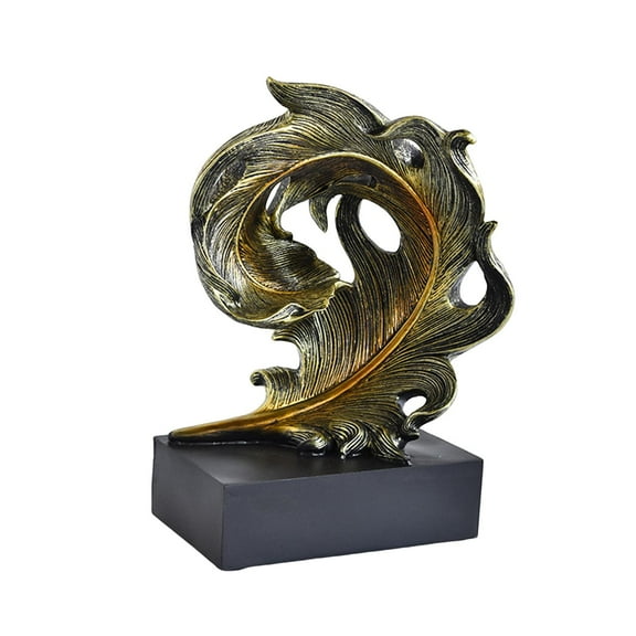 Baoblaze Feather Statue Crafts Resin Figurine for Fireplace Office Table Centerpieces Black and Gold