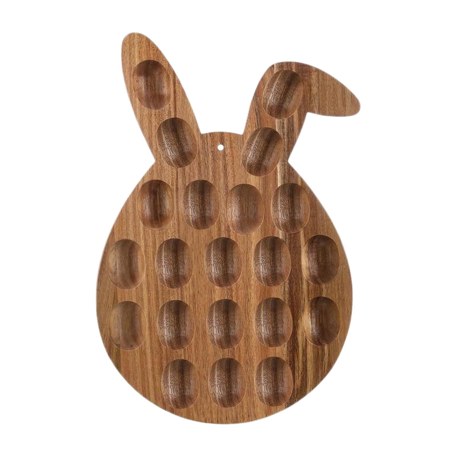 Baoblaze Festive Deviled Egg Platter with Bunny Design Wooden Egg Holder Serving Tray for