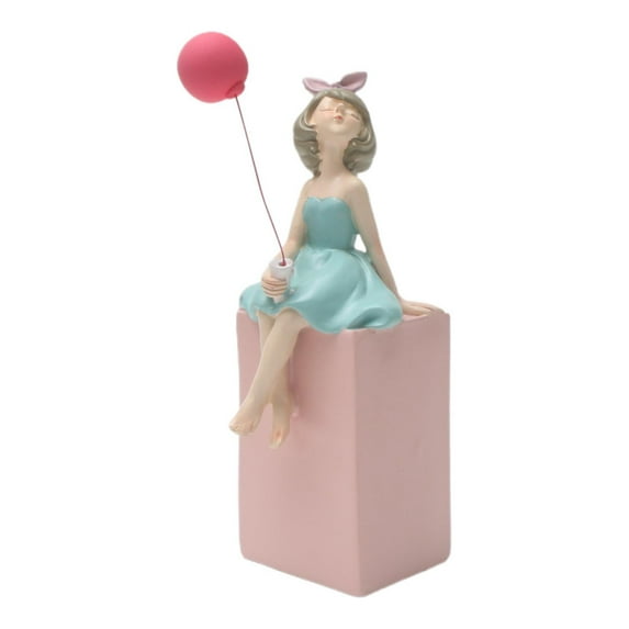Baoblaze Girl Holding Balloon Statue Resin Figurine Artwork Birthday Gift Crafts Ornament Sitting Girl