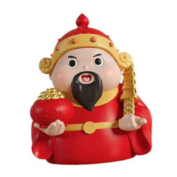 Baoblaze God of Wealth Sculpture Cute Gifts Small Statue for Bedroom Desk Home Red