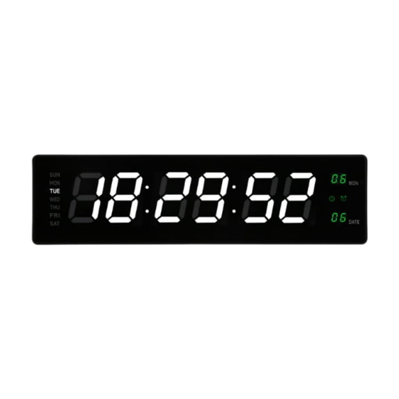 Baoblaze LED Digital Clock Bedroom Display Date Calendar Bar Wall Hanging Alarm Clock White Green