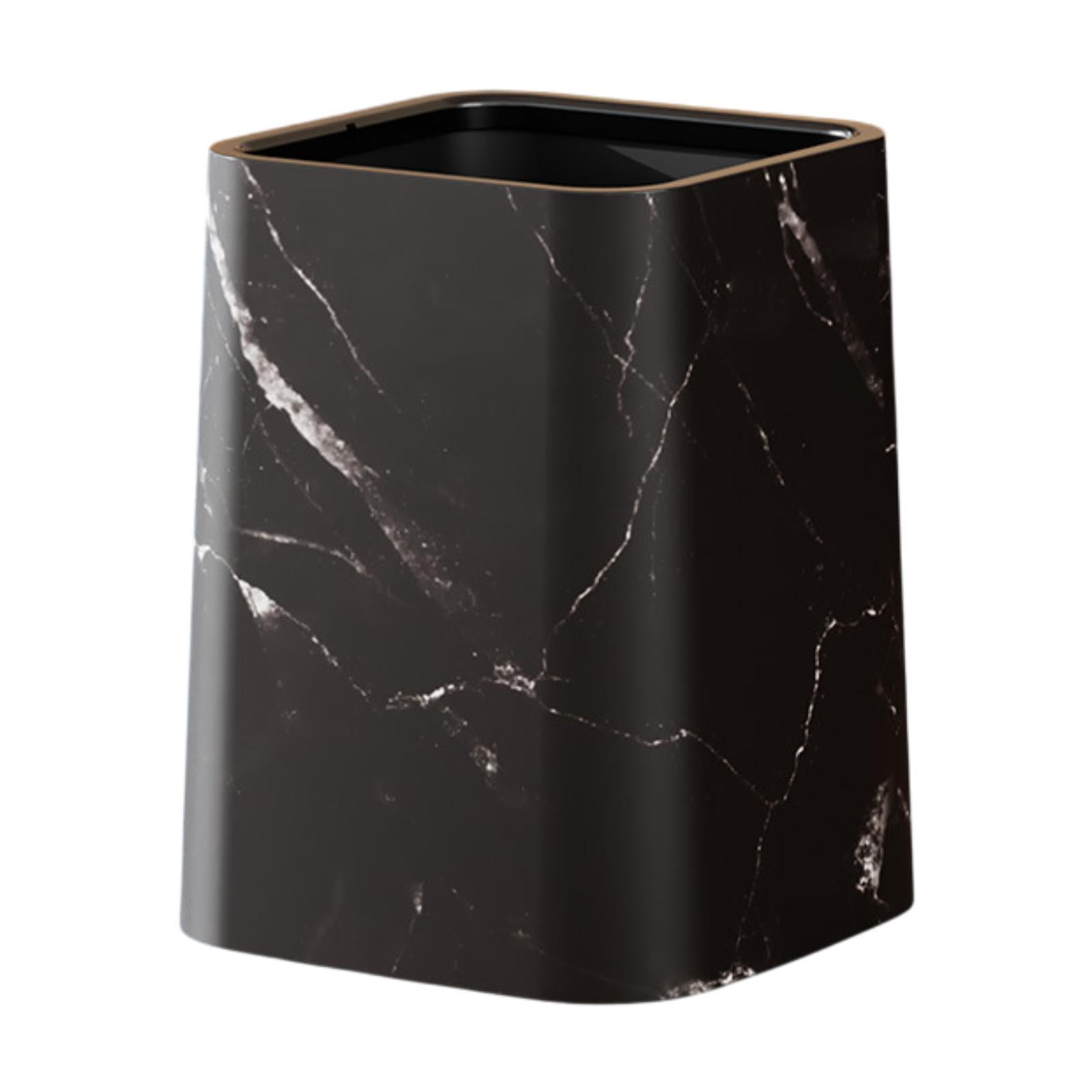 Baoblaze Marble Bathroom Trash Can Household Reusable Trash Bin for Kitchen Home Room Black M