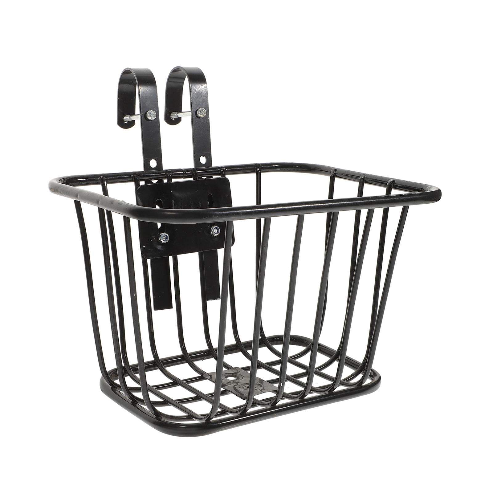 Baoblaze Metal Wire Front Storage Basket with Hooks Accessories Easily Install Black for Mountain Bike 9.8x7x5.9inch Universal