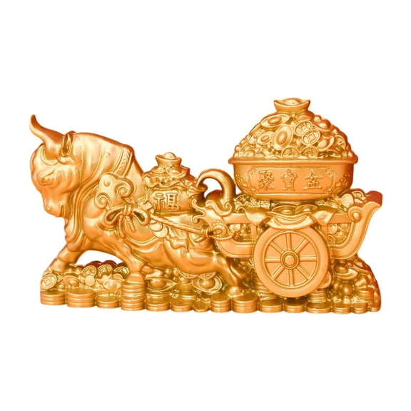 Baoblaze Ox Cart Cornucopia Statue Prosperity Sculpture Small Chinese Feng Shui Decor Art