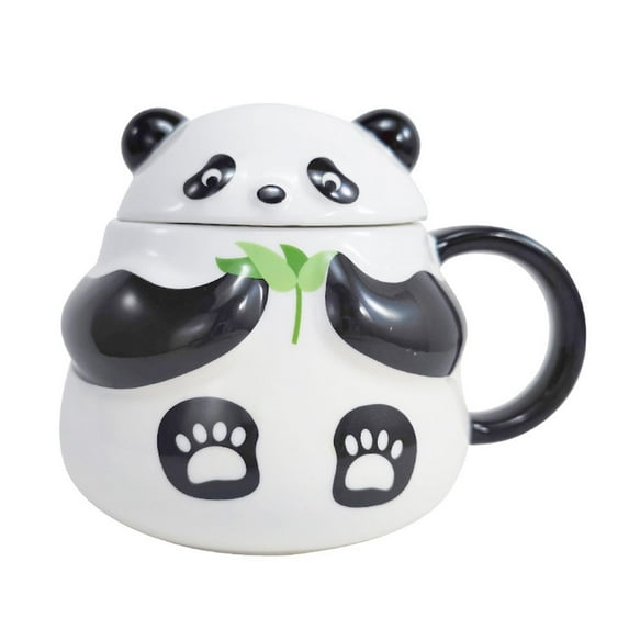 Baoblaze Panda Water Cup Adorable Easy Clean with Lid Cartoon Panda Mug Ceramic Water Cup