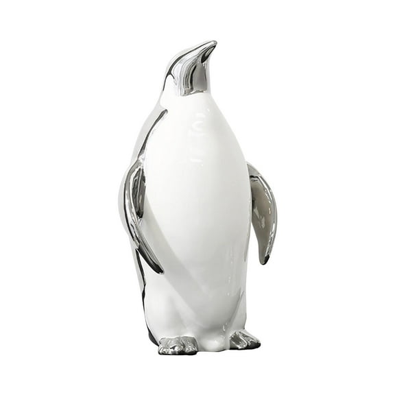 Baoblaze Penguin Figurine Ceramic Creative Ornament Art Works Animal Sculpture Home Decoration for Table Centerpieces Desktop Bookcase Argent Dad