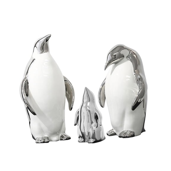 Baoblaze Penguin Figurine Ceramic Creative Ornament Art Works Animal Sculpture Home Decoration for Table Centerpieces Desktop Bookcase Argent Family