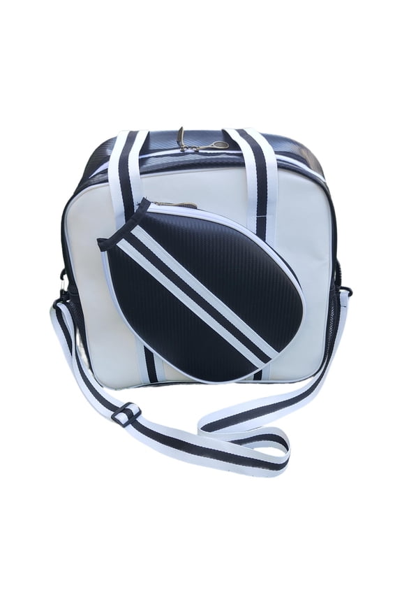 Pickleball Bag Crossbody Pockets Portable Multifunction Organizer Racquet Holder White and Black
