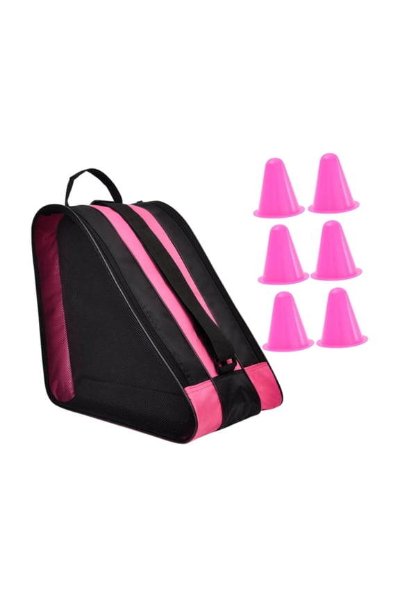 Portable Roller Skate Bag with Handle Multi Layer Storage Organizer Backpack for pink