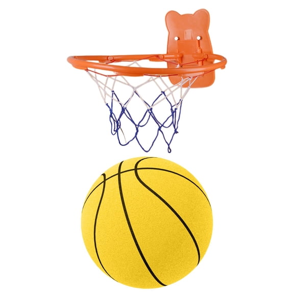 Baoblaze Silent Basketball with Hoop Educational Patting Ball Bouncing Ball for Party Yellow