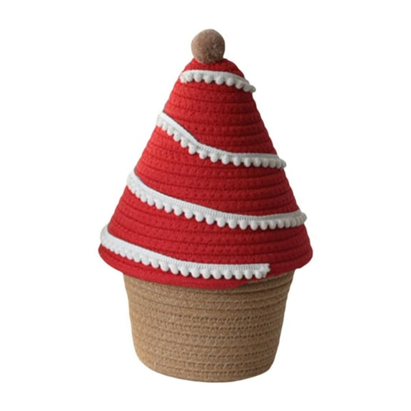 Baoblaze Storage Basket with Lid Cute Small Rope Basket for Shelves Home Decor Snacks Red