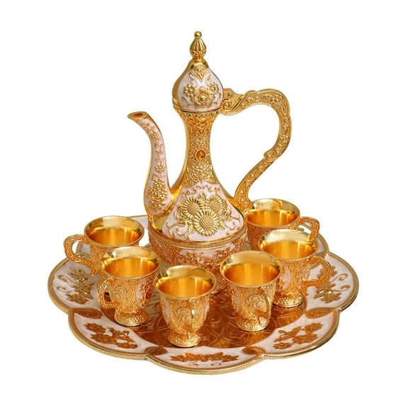 Baoblaze Turkish Coffee Tea Pot Set Art Crafts Tea Cup Set for Home Living Room Party Gold