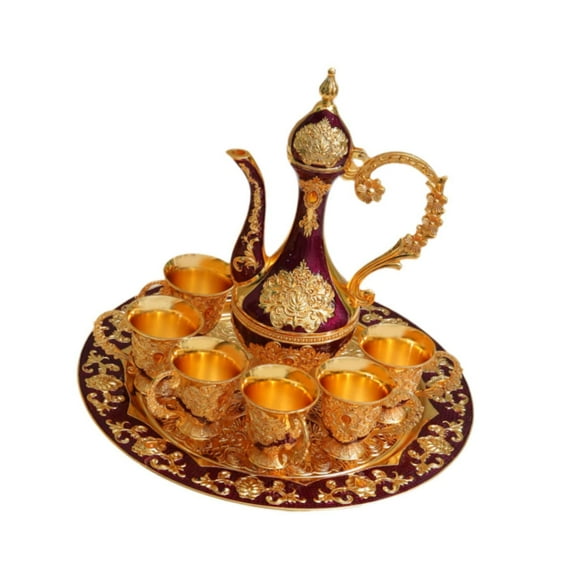 Baoblaze Turkish Teapot Set Art Crafts Metal Turkish Coffee Set for Christmas Gift Party purple