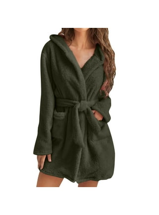 yievot Robes for Women Cute Hooded Plush Winter Warm Thermal Loungewear  Knee Length Robes House Coat 