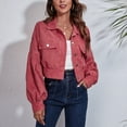 thumbnail image 1 of Baocc Denim Jacket Women's Fashion Corduroy Jacket Autumn Winter Drop Shoulder Long Sleeve Short Jacket Jean Trucker Jacket Watermelon Red XL, 1 of 6