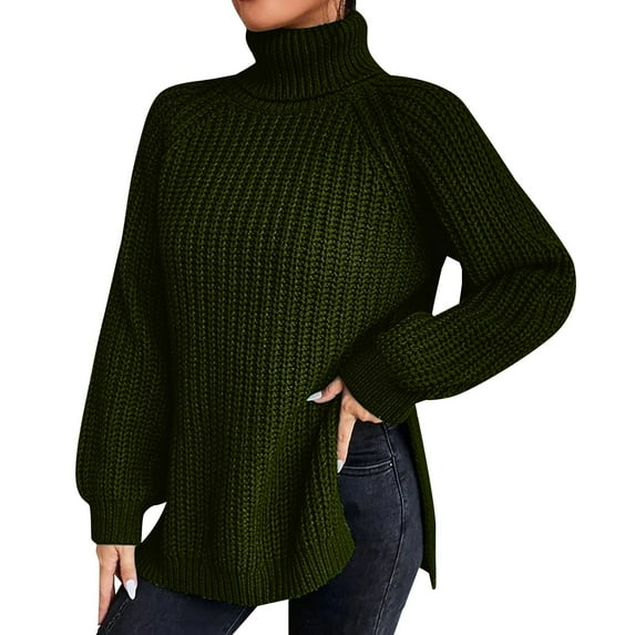 Baocc Fall Sweaters for Women Loose Solid Color Sweater Medium Long Autumn/Winter Turtleneck Long Sleeved Knit Sweater,Pullover Jumper Tops A