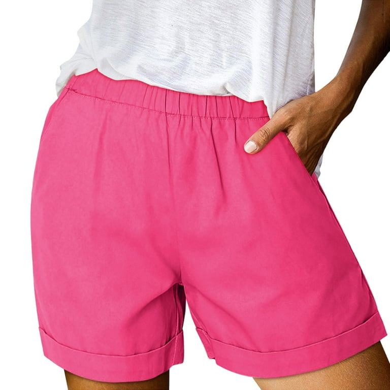 Baocc Fitness Shorts Womens Shorts Cheer Shorts Women Comfy Drawstring Casual High Waist Shorts with Pockets Shorts for Women Hot Pink XL
