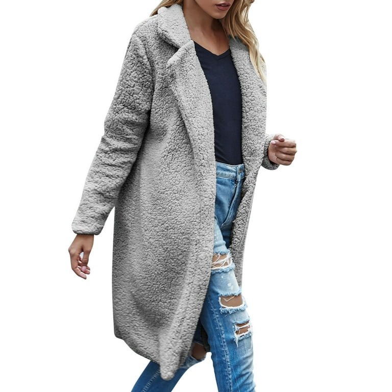 Baocc Fleece Jackets Ladies Fashion Solid Color Long Sleeve Mid