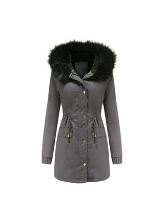 FAUX TEDDY-LINED PARKA, BLACK WITH GREY FUR, L