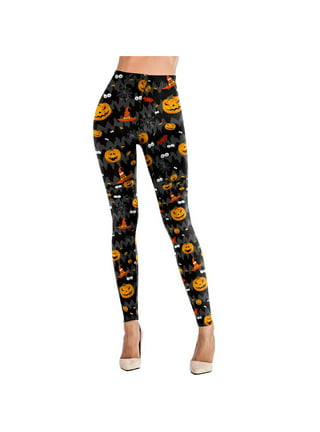 Black Orange Striped Plus Size Leggings Women, Halloween Witch Tights Goth  Pumpkin Printed Yoga Pants Cute Adult Workout Designer