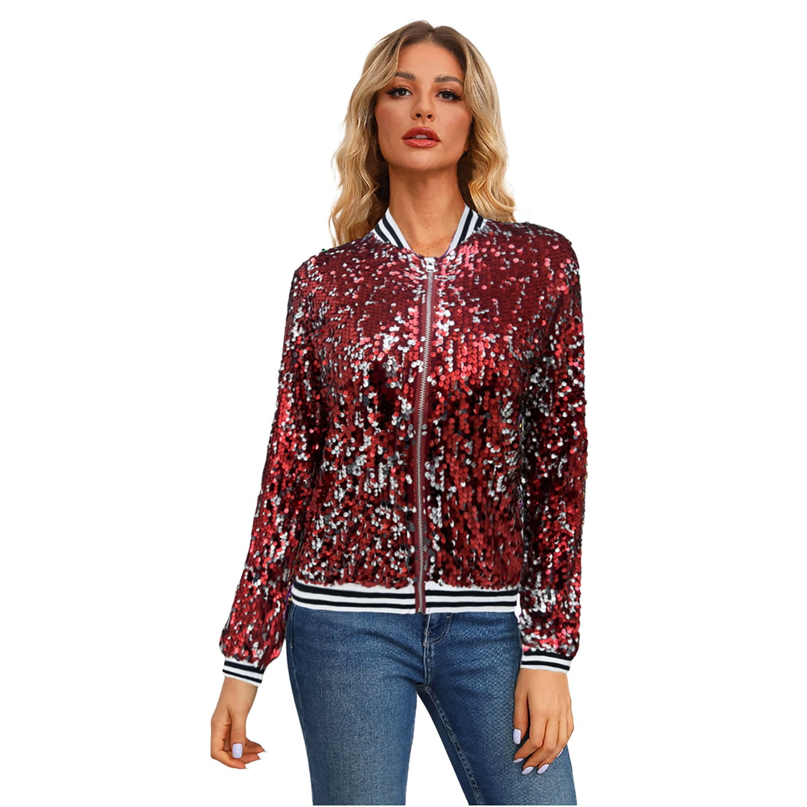 Baocc Jackets for Women Spring and Autumn Women's Long Sleeve Sequined ...