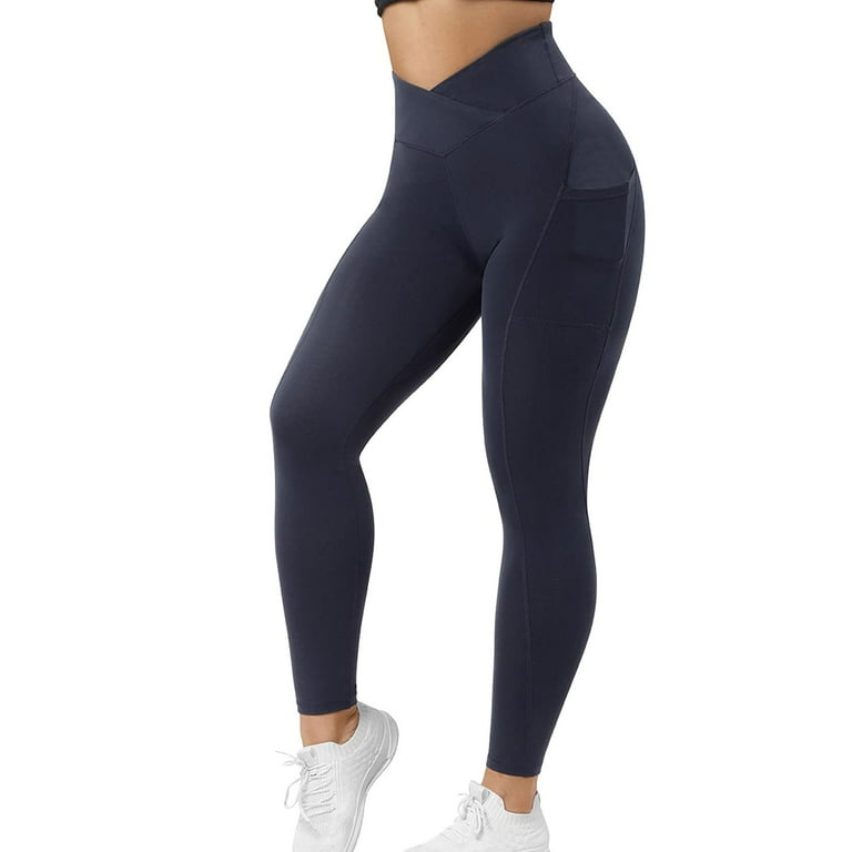 Baocc Leggings with Pockets for Women, Women V Cross Waist Butt Lifting  Leggings with Pockets High Waisted Yoga Pants, Yoga Pants Navy 